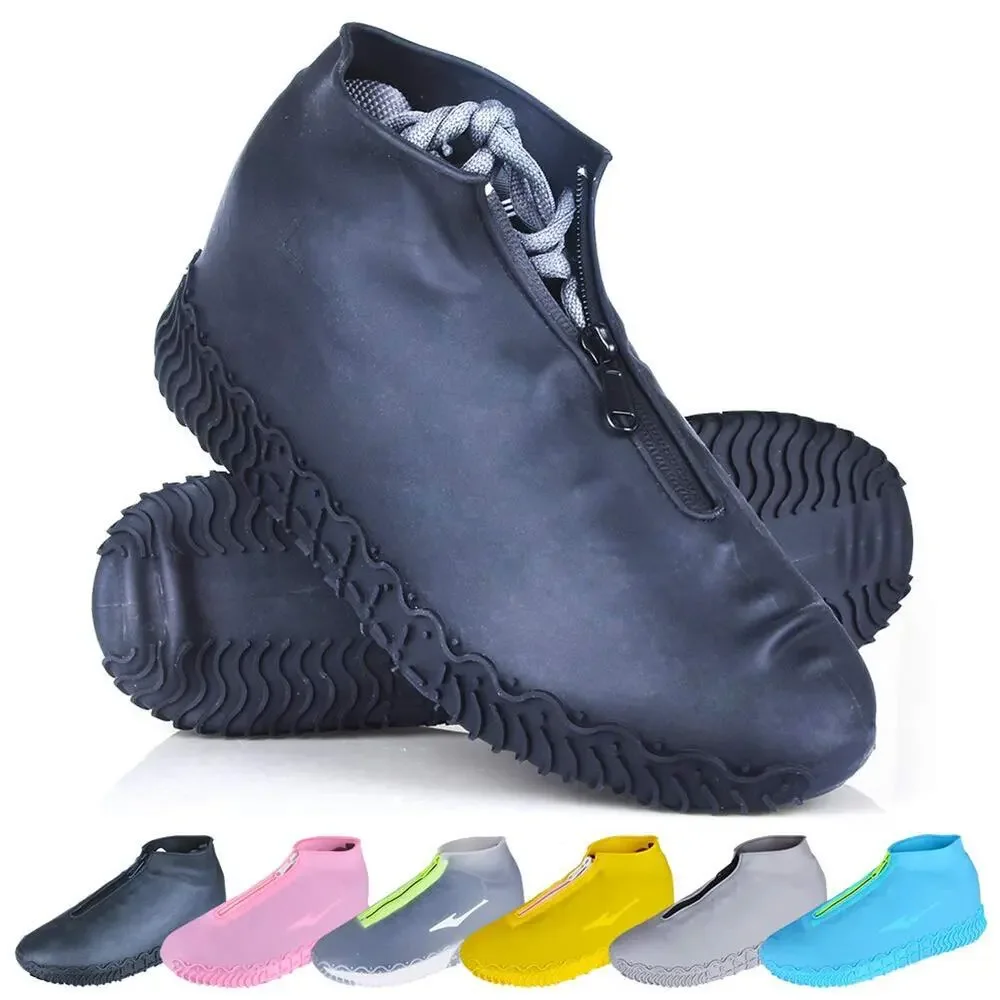 Waterproof Silicone Rain Shoe Covers Zipper Boot Protector Reusable Black XL